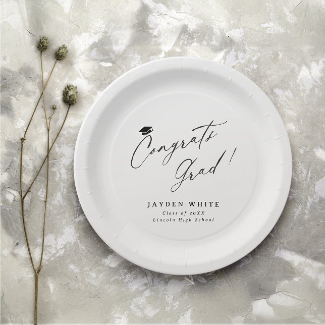 Modern Calligraphy Simple Congrats Graduate Paper Plates (Modern Calligraphy Simple Congrats Graduate Paper Plates)
