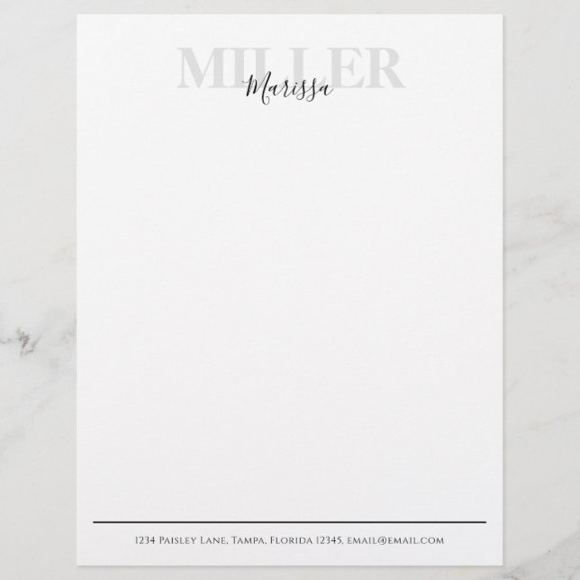 Modern Calligraphy Simple Monogram Name Template Letterhead (Front)