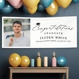 Modern Calligraphy Simple Photo Graduation Party Banner