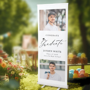 Modern Calligraphy Simple Photo Graduation Party Retractable Banner