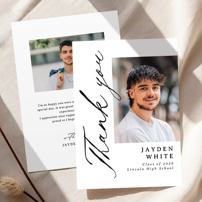 Modern Calligraphy Simple Photo Graduation Thank You Card (Modern Calligraphy Simple Photo Graduation Thank You Card)