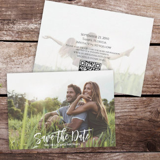 Modern Calligraphy Simple Photo Trendy QR Code Save The Date