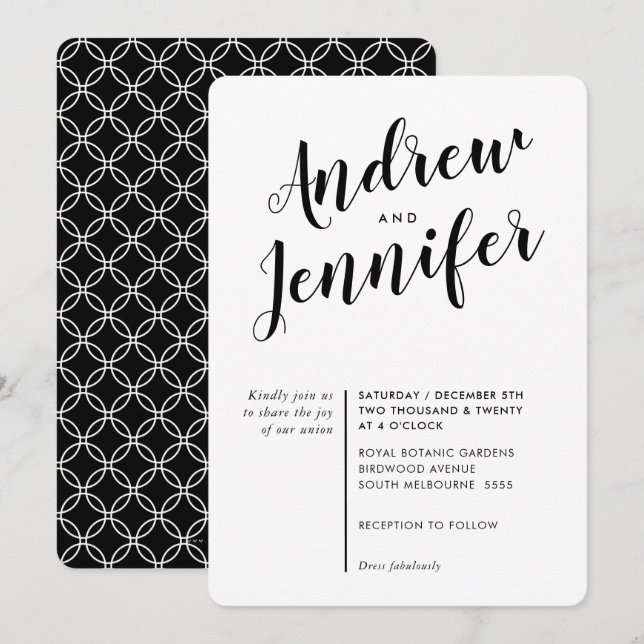 MODERN CALLIGRAPHY simple wedding black white Invitation (Front/Back)