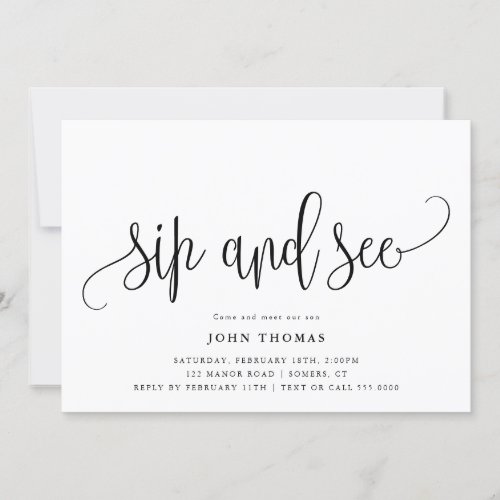 Modern Calligraphy Sip and See Baby Meet and Greet Invitation