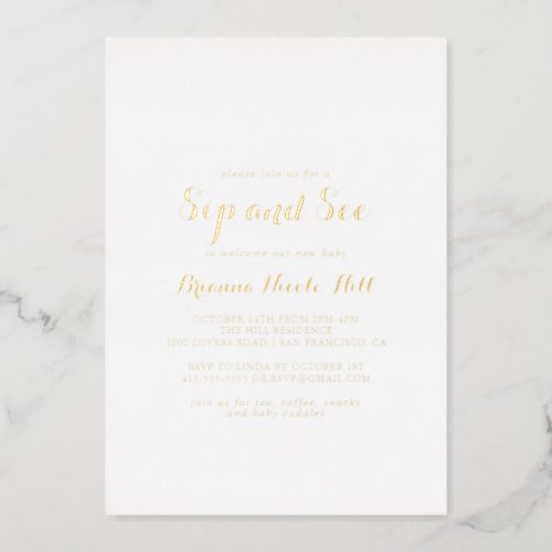 Modern Calligraphy Sip and See Gold   Foil Invitation