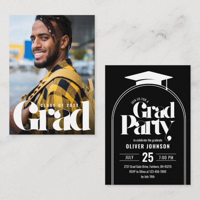 Modern Calligraphy Small Photo Graduation Party  Enclosure Card (Front/Back)