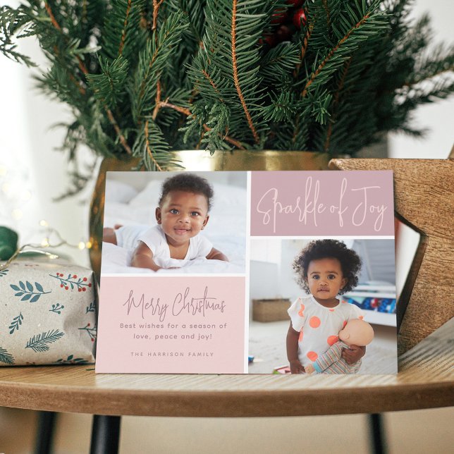 Modern Calligraphy Sparkle of Joy 2 Photos Holiday Card (Modern Calligraphy Sparkle of Joy 2 Photos Holiday Card)