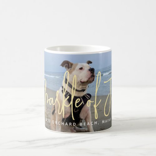 Modern Calligraphy Sparkle of Joy Photo Holiday Coffee Mug