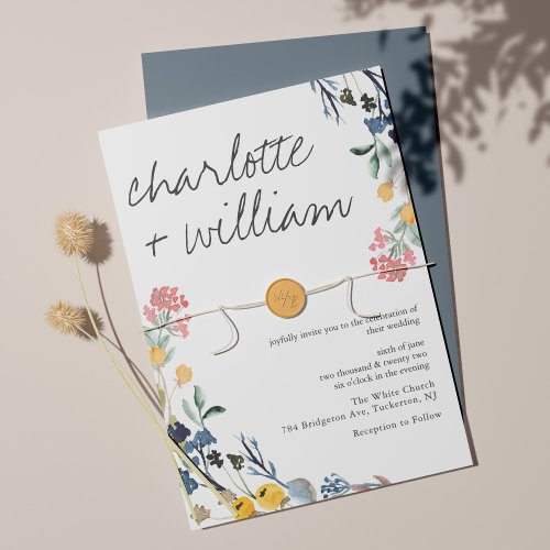 Modern Calligraphy Summer Wildflower Wedding Invitation