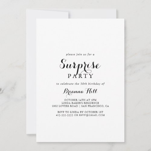 Modern Calligraphy Surprise Party Invitation