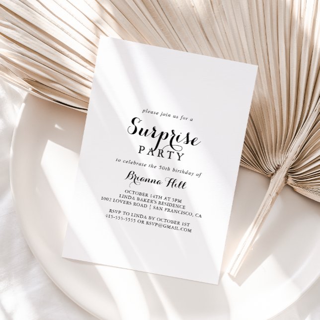 Modern Calligraphy Surprise Party Invitation (Creator Uploaded)