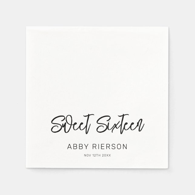 Modern Calligraphy Sweet Sixteen Custom Name Napkins (Front)