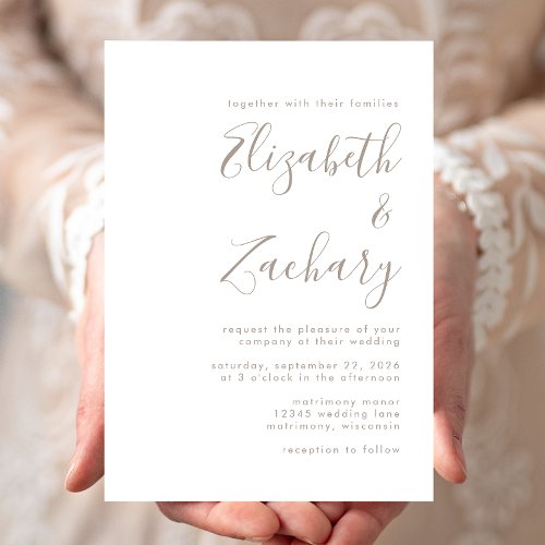 Modern Calligraphy Taupe Wedding Invitation