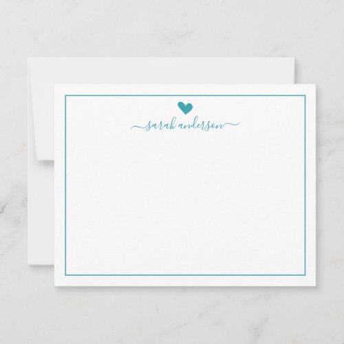 Modern Calligraphy Teal Heart Personalized Note Card