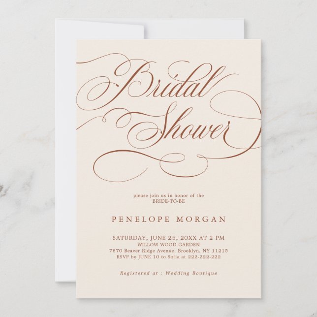 Modern calligraphy terracotta Boho Bridal Shower Invitation (Front)