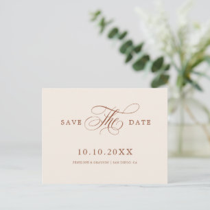 Modern Calligraphy Terracotta Boho Save the Date Postcard