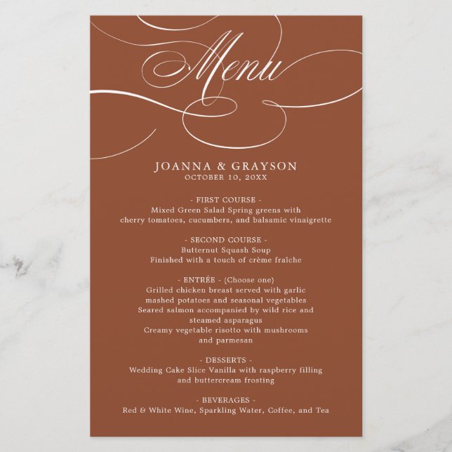 Modern Calligraphy Terracotta boho wedding Menu (Front)