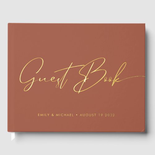 Modern Calligraphy Terracotta Gold Foil Wedding Foil Guest Book