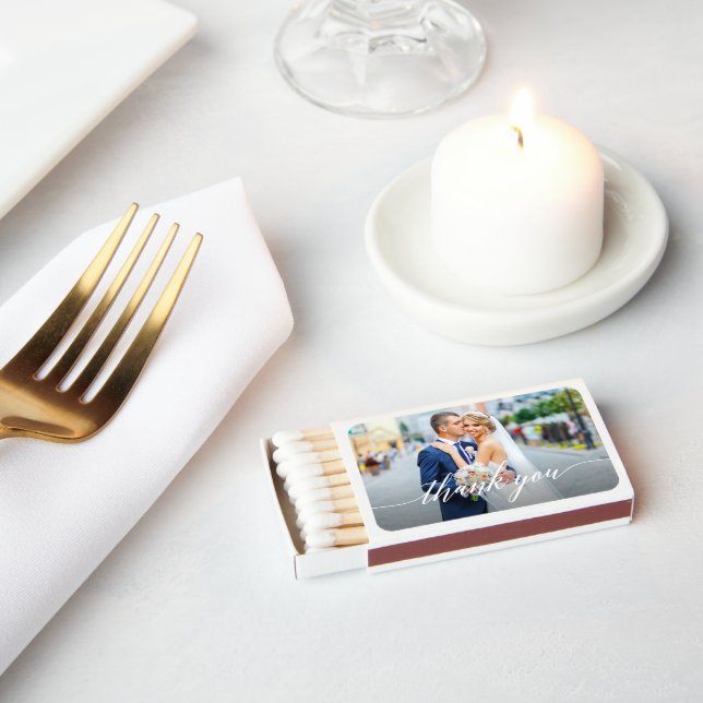 Modern Calligraphy Thank You Photo Wedding Matchboxes (Insitu)