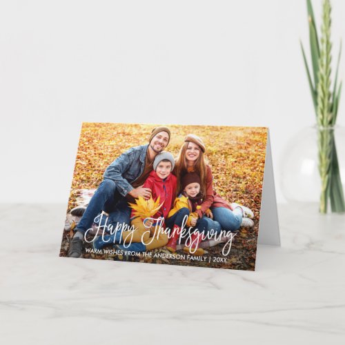 Modern Calligraphy Thanksgiving Family Photo Fold Holiday Card
