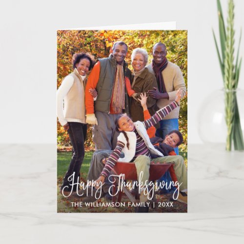 Modern Calligraphy Thanksgiving Photo Folded Holiday Card
