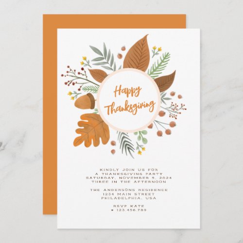 Modern Calligraphy Thanksgiving Wreath Party Invitation