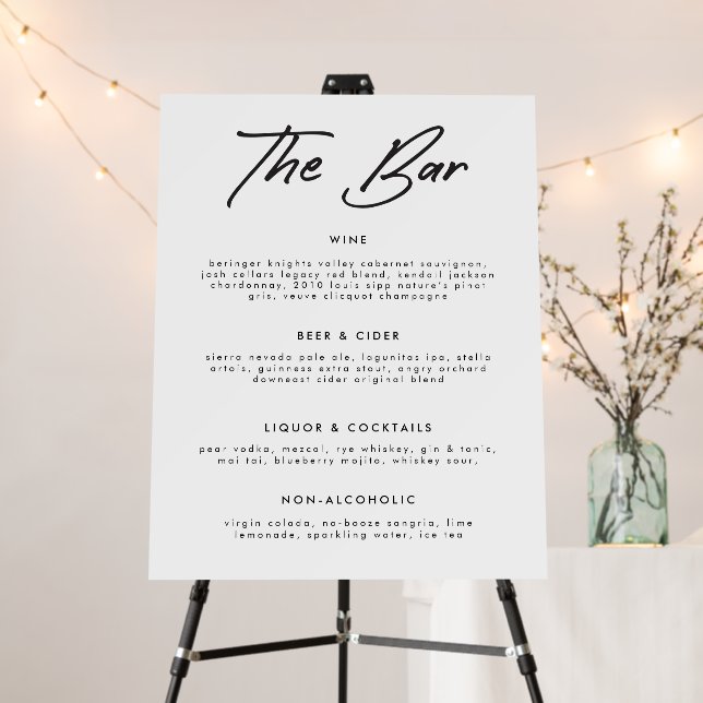 Modern Calligraphy The Bar Cocktail Drinks Wedding Foam Board (In Situ (Stand))
