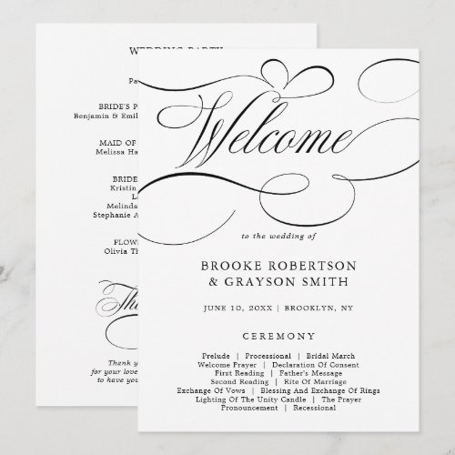 Modern calligraphy timeless Black  Program Card