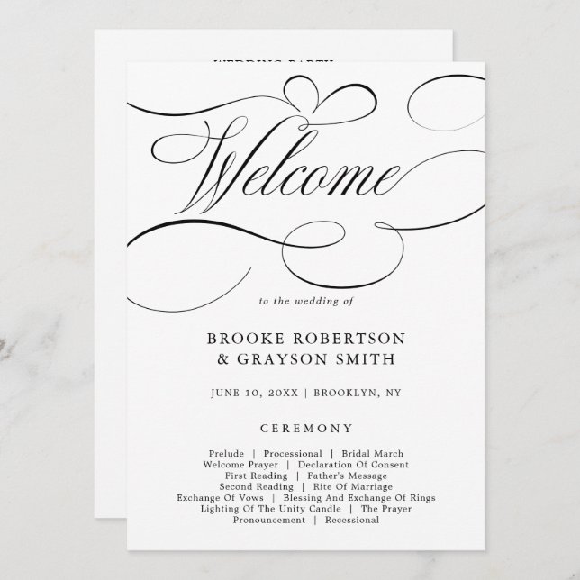 Modern calligraphy timeless Black  Program Card (Front/Back)
