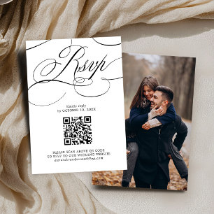 Modern calligraphy timeless Black QR code Photo RSVP Card