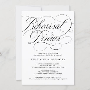 Modern calligraphy timeless Black Rehearsal Dinner Invitation