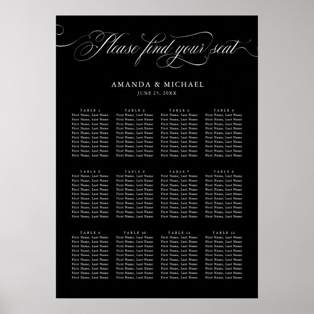Modern calligraphy timeless black Seating Chart (Front)