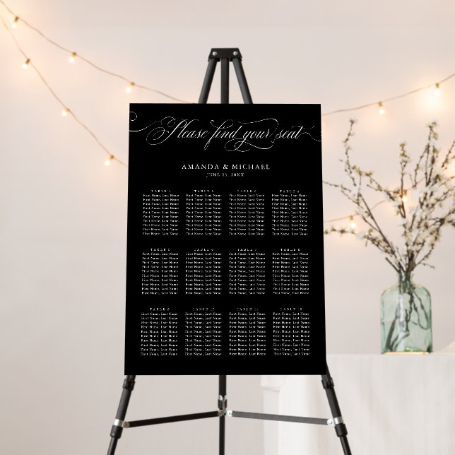 Modern calligraphy timeless black seating chart foam board (In Situ (Stand))