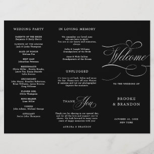 Modern calligraphy timeless black wedding Program