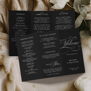 Modern calligraphy timeless black wedding Program