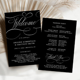 Modern calligraphy timeless Black Wedding Program