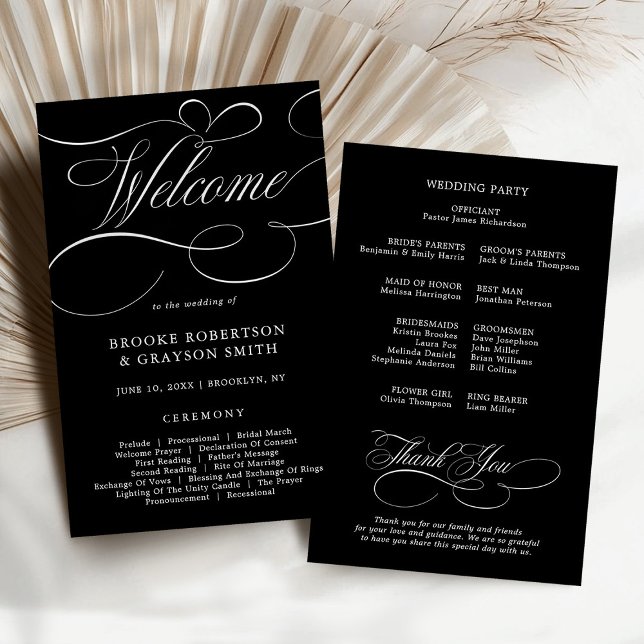 Modern calligraphy timeless Black  Wedding Program (Modern calligraphy timeless Black Wedding Program)