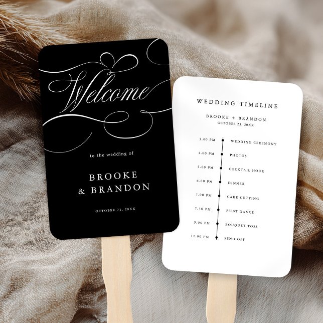 Modern calligraphy timeless black wedding Timeline Hand Fan (Modern calligraphy timeless black wedding Timeline Hand Fan)