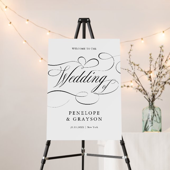 Modern calligraphy timeless black  Wedding Welcome Foam Board (In Situ (Stand))