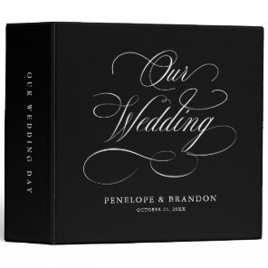 Modern calligraphy timeless black & white wedding 3 ring binder