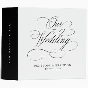 Modern calligraphy timeless black & white wedding 3 ring binder