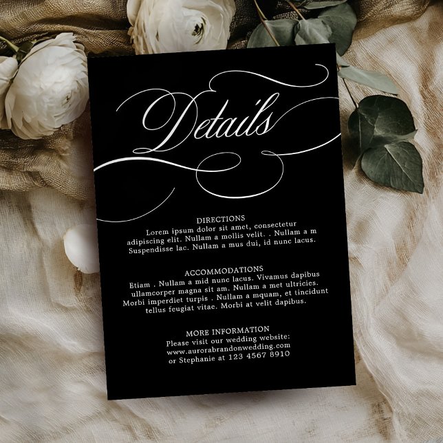 Modern calligraphy timeless Black white wedding Enclosure Card (Modern calligraphy timeless Black white wedding details Enclosure Card )