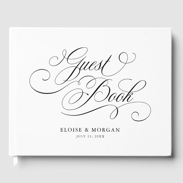 Modern calligraphy timeless Black & white wedding Guest Book (Front)
