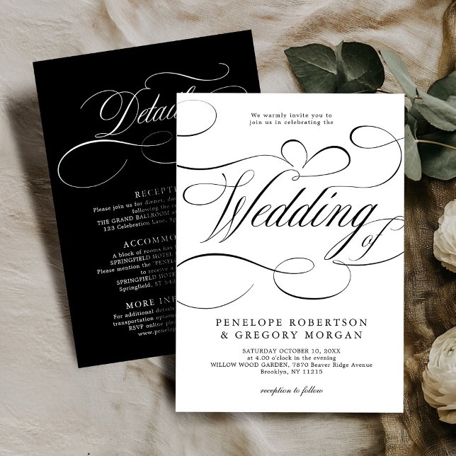 Modern calligraphy timeless Black white wedding Invitation (Modern calligraphy timeless Black white wedding Invitation)