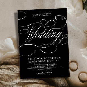 Modern calligraphy timeless Black white wedding Invitation