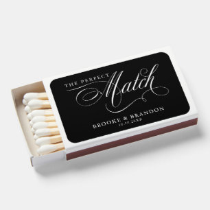 Modern calligraphy timeless black & white wedding matchboxes