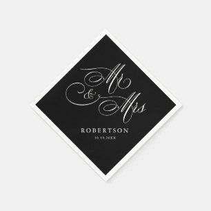 Modern calligraphy timeless black & white wedding napkins