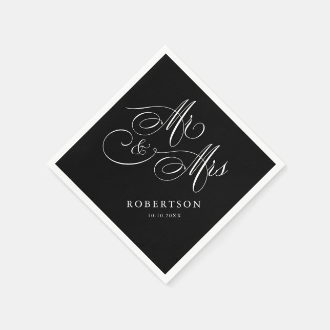 Modern calligraphy timeless black & white wedding napkins (Corner)