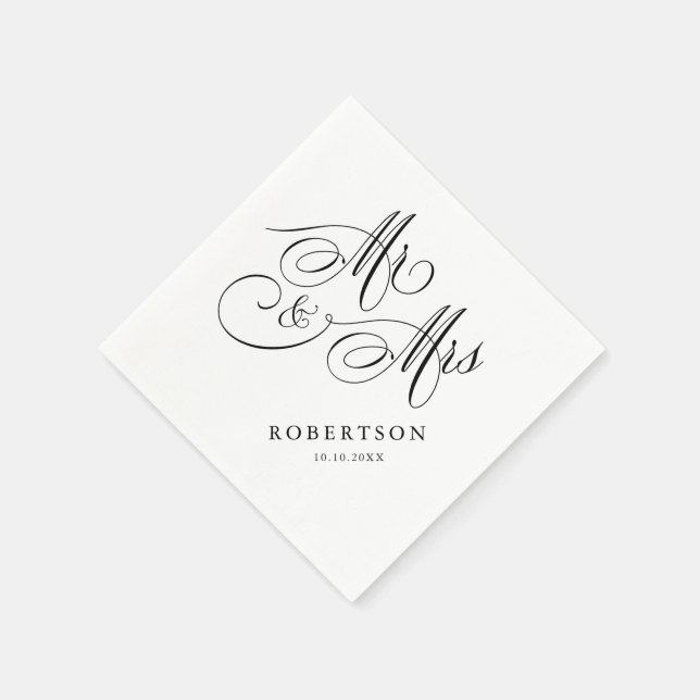 Modern calligraphy timeless black & white wedding napkins (Corner)
