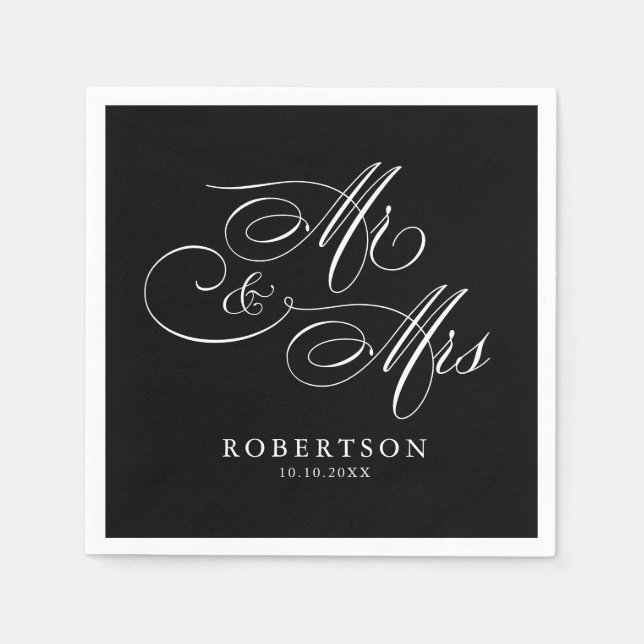 Modern calligraphy timeless black & white wedding napkins (Front)